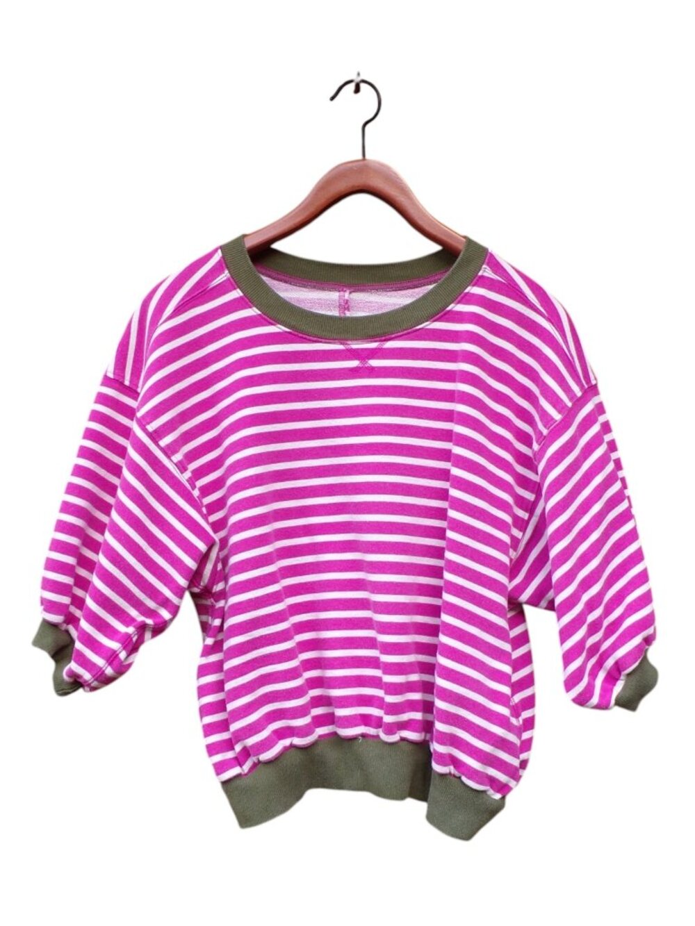 Anthropologie Pilcro Women's S Crop Top Crewneck Pink White Short Sleeve